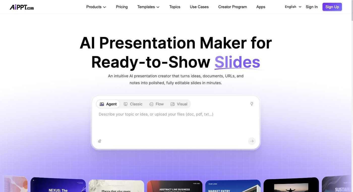 Screenshot of the AiPPT homepage hero section