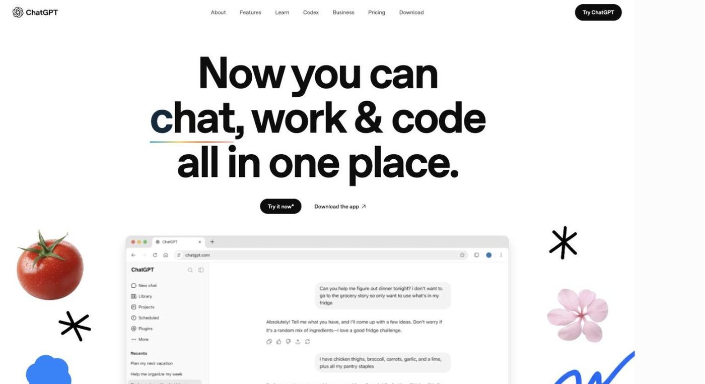 Screenshot of the ChatGPT homepage hero section
