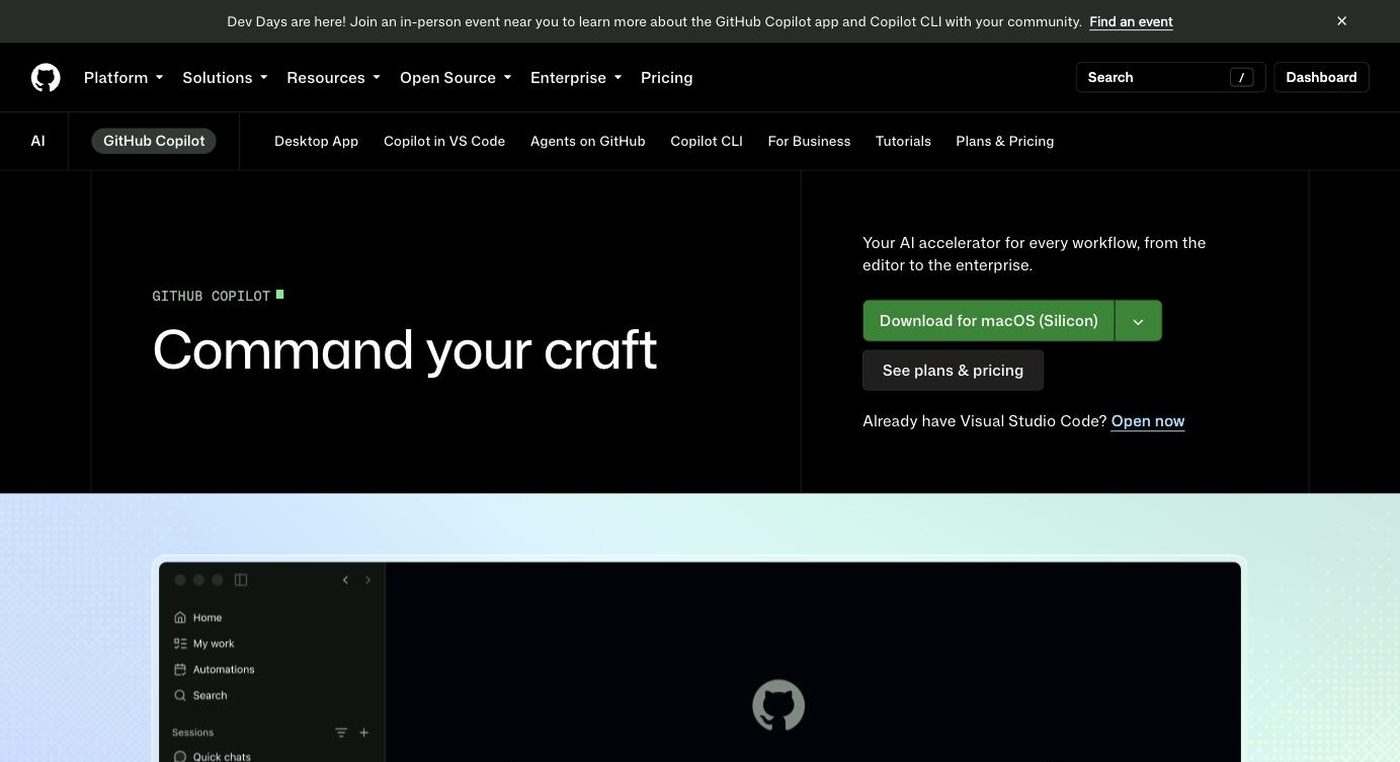 Screenshot of the GitHub Copilot homepage hero section