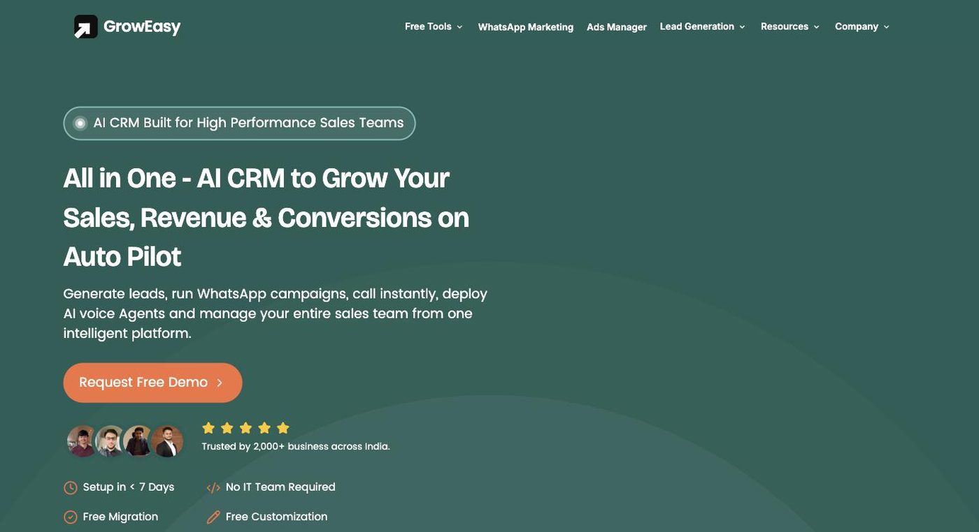 Screenshot of the GrowEasy homepage hero section