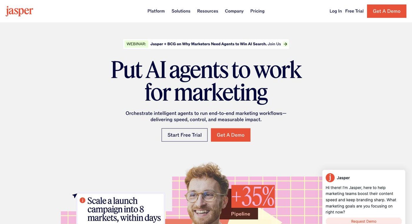 Screenshot of the Jasper homepage hero section