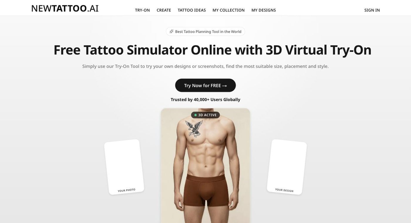 Screenshot of the NewTattoo.ai homepage hero section
