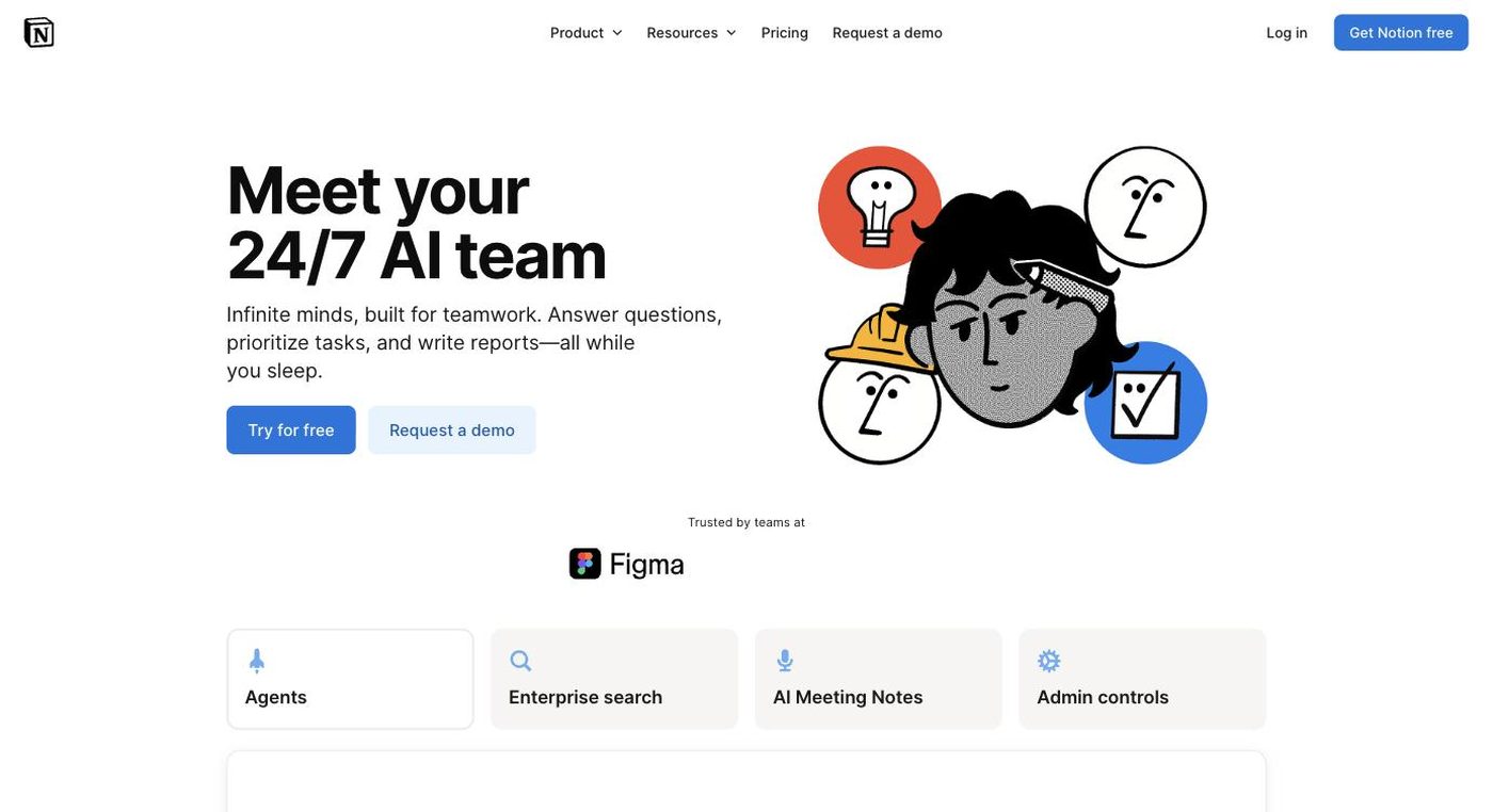 Screenshot of the Notion AI homepage hero section