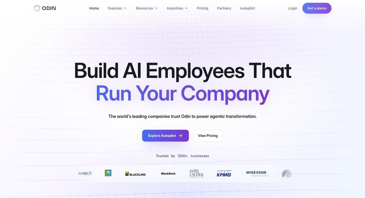 Screenshot of the Odin AI homepage hero section
