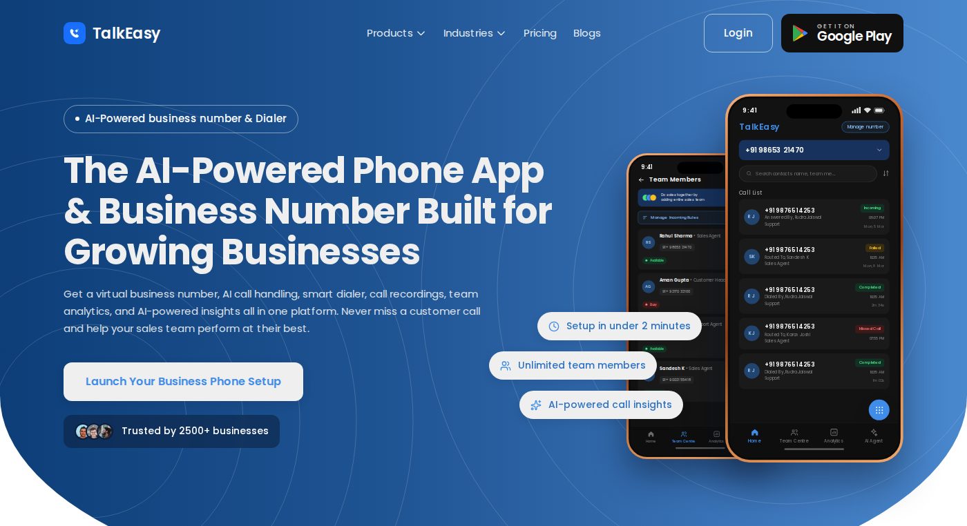 Screenshot of the TalkEasy homepage hero section