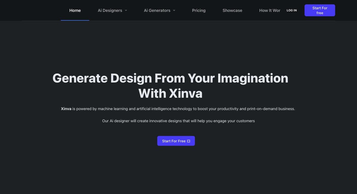 Screenshot of the Xinva homepage hero section